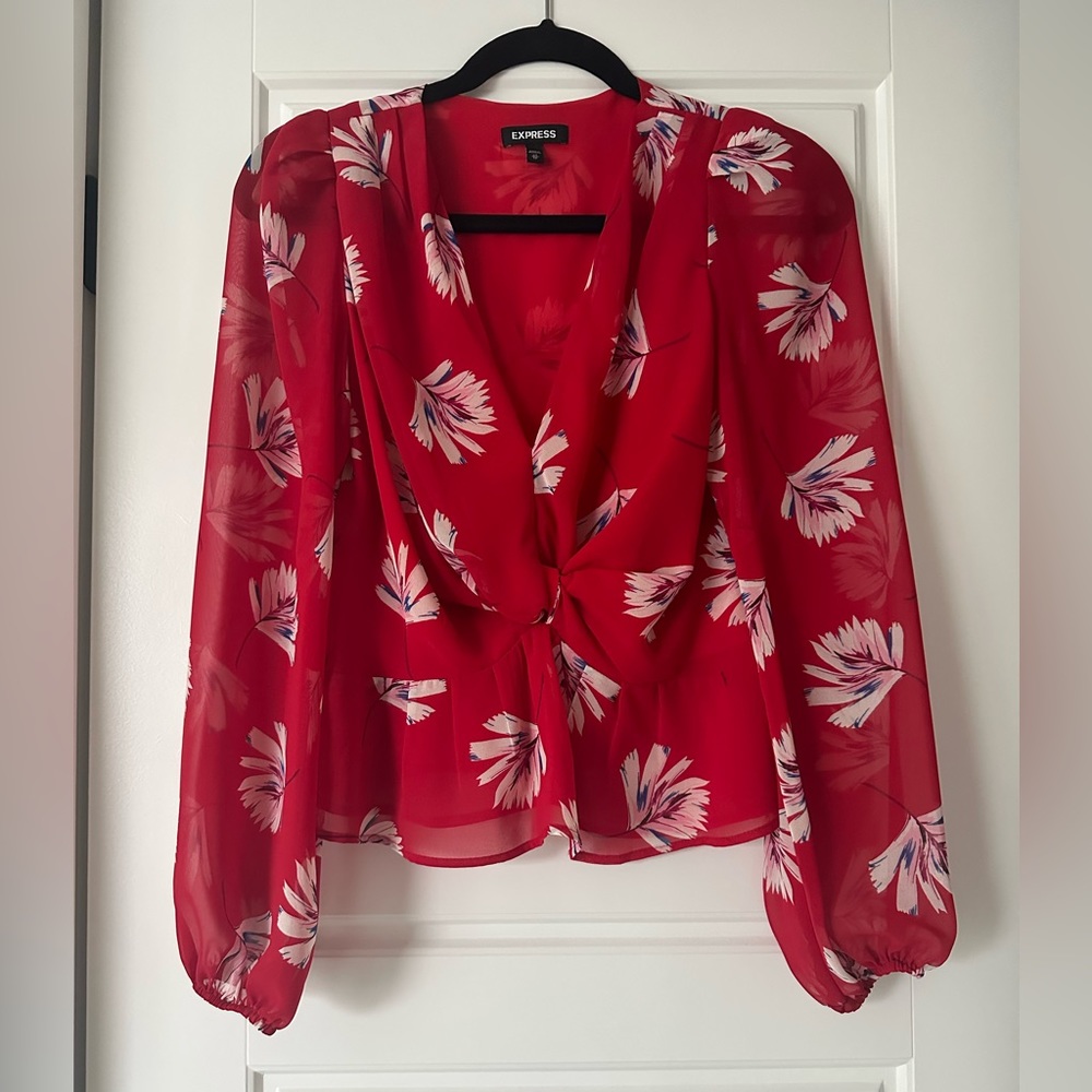 Express Red Floral Print Top